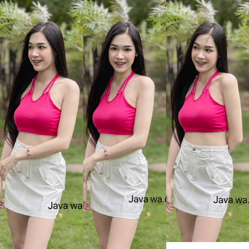 🔥Java wa shop🔥เสื้อครอปโชว์หลัง คล้องคอ ใส่แล้วเซ็กซี่สุดๆ เป็นผ้าร่อง สวยๆไปเลยจ้า