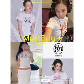 #ronron 🇰🇷💓💯🎀DOUBLE RIBBON SLIM CROP T SHIRT แบบที่ #jennieblackpink