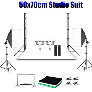 ชุดไฟสตูดิโอถ่ายภาพ ไฟต่อเนื่อง ไฟสตูดิโอ Softbox ขนาด 50x70cm พร้อมขาตั้งไฟ green screen ฉากถ่ายรูป studio backdrop