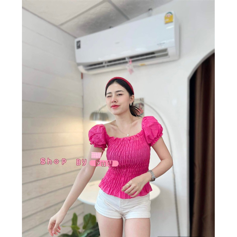 เสื้อแขนตุ๊กตาคอเหลี่ยม สม็อครอบตัว