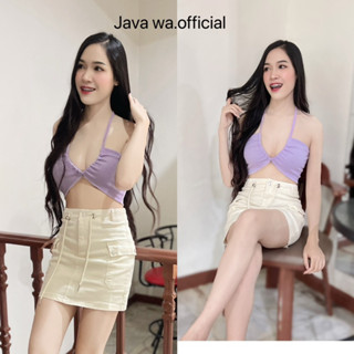 🔥Java wa shop🔥ครอปคล้องคอ สายเดี่ยวคล้องคอ ครอปโชว์เนิน 🐰 ผ้าร่องยืดเยอะ ผ้านิ่มใส่สบาย ผูกคอได้หลายแบบ เสื้อไปทะเล