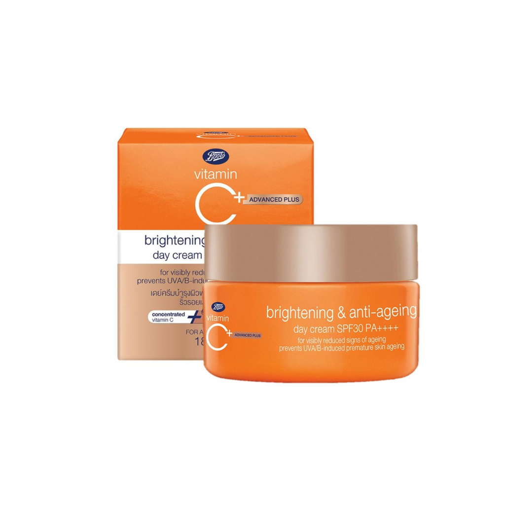 Boots VitaminC Brightening&Anti-Ageing DayCream SPF30 PA+ 18ml. บูทส์ วิตามินซี ไบร์ทเทนนิ่ง