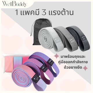 WellBuddy ยางยืดแบบผ้า ยางยืดออกกำลังกาย 1 แพค 3 ชิ้น มาพร้อมถุงและคู่มือออกกำลังกาย
