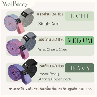 WellBuddy ยางยืดแบบผ้า ยางยืดออกกำลังกาย 1 แพค 3 ชิ้น มาพร้อมถุงและคู่มือออกกำลังกาย