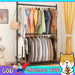 Dogegg🐶มีพร้อมส่ง ราวแขวนเสื้อผ้าพร้อมที่แขวนหมวกอเนกประสงค์