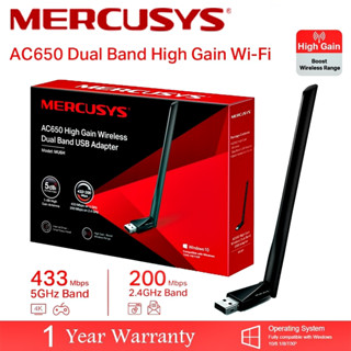 ⚡️ตัวรับสัญญาณไวไฟ⚡️MERCUSYS (MU6H) AC650 High Gain Wireless Dual Band USB Adapter 2.4GHz และ 5GHz ประกัน 1