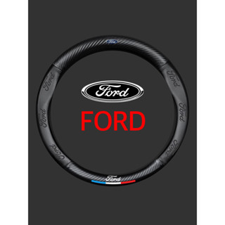 หุ้มพวงมาลัยรถยนต์ ปลอกหุ้มพวงมาลัยหนังเคฟล่า FORD ดำ/แดง