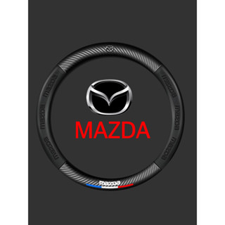 หุ้มพวงมาลัยรถยนต์ ปลอกหุ้มพวงมาลัยหนังเคฟล่ามาสด้า MAZDAดำ/แดง