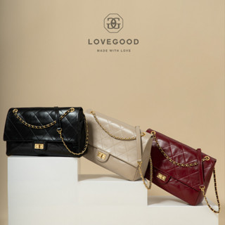 [ LoveGood ] Coco 23 กระเป๋าหนังวัวแท้  เย็บ Quilt สวยงาม ทรง Oversize 14" รุ่น Limited  พร้อมส่ง 3 สี