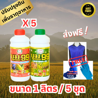 ปุ๋ยน้ำ บูม99 (สูตร1+สูตร2) เร่งหัว เร่งดอก เร่งผล ปรับปรุงดิน เพิ่มธาตุอาหาร เร่งผลผลิต (1 ลิตร 5 ชุด ฟรีเสื้อ2 ตัว)