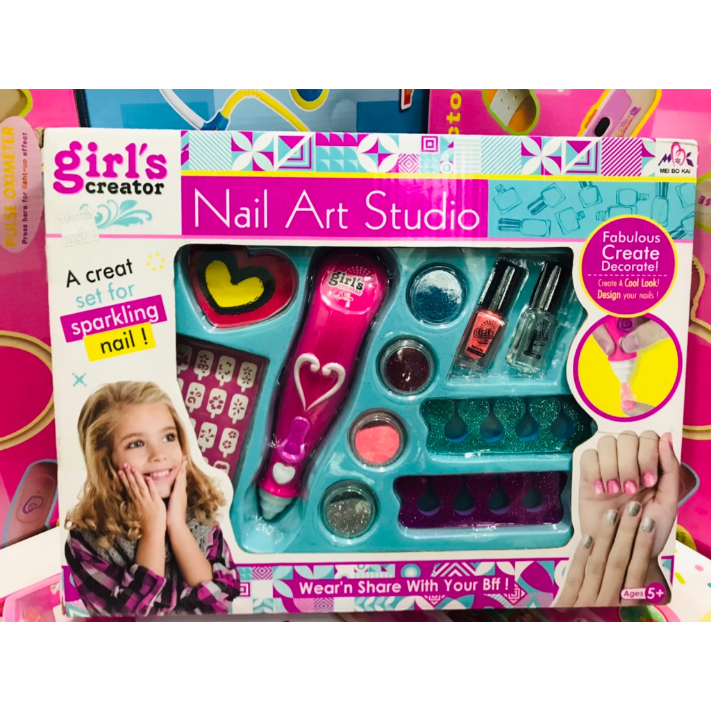 ของเล่นเด็ก Nail art studio ชุดทำเล็บเด็ก สีทาเล็บ พร้อมอุปกรณ์ เครื่องพ่นกากเพชร(ใช้ได้จริง)