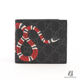 NEW GUCCI 8 CARDS SHORT BLACK SNAKE RED CANVAS