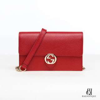 NEW GUCCI INTERLOCK WOC 7.5_ RED CALF GHW