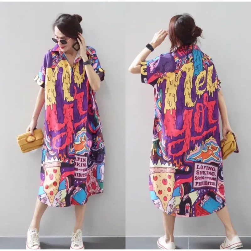 เดรสปกเชิ้ตทรง oversize ผ้าไหมอิตาลี มีน้ำหนัก สวยมากๆ ค่า - รูปที่ 3