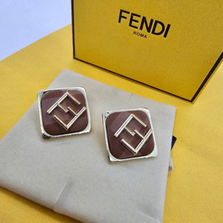 New FENDI EARRINGS ต่างหูแฟชั่น FF งานโลโก้ พื้นน้ำตาล  อะไหล่ทอง สไตล์วินเทจ พร้อมจัดส่ง ถ่ายจากสินค้าจริง 100%