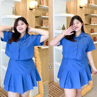 Jeans Set 💙🧺🧸  เสื้อเชิ้ต+กระโปรงจีบทวิตสาวอวบ