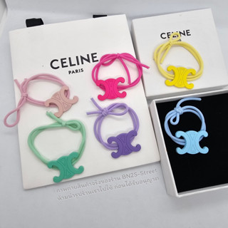 ยางรัดผม ติดโลโก้ CELINE TRIOMPHE  ยางรัดผมซีลีนิสีพาสเทลิประดับโลโก้ งานแฟชั่น เก๋ๆ รัดผมแน่ไม่มีหลุด ยางรัด 2 ชั้น