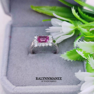 S6403 แหวนพลอยพิงค์โทพาซแท้ ( Pink Topaz ) ตัวเรือนเงินแท้925 ชุบทองคำขาว มีไซส์ 46 แก้ไซส์ฟรี