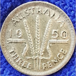 เหรียญ​ออสเตรเลีย​ Australia, 3 Pence, ยุค​ George​ VI, (เนื้อ​เงิน​ Silver), #​2928T,  ใช้แล้ว