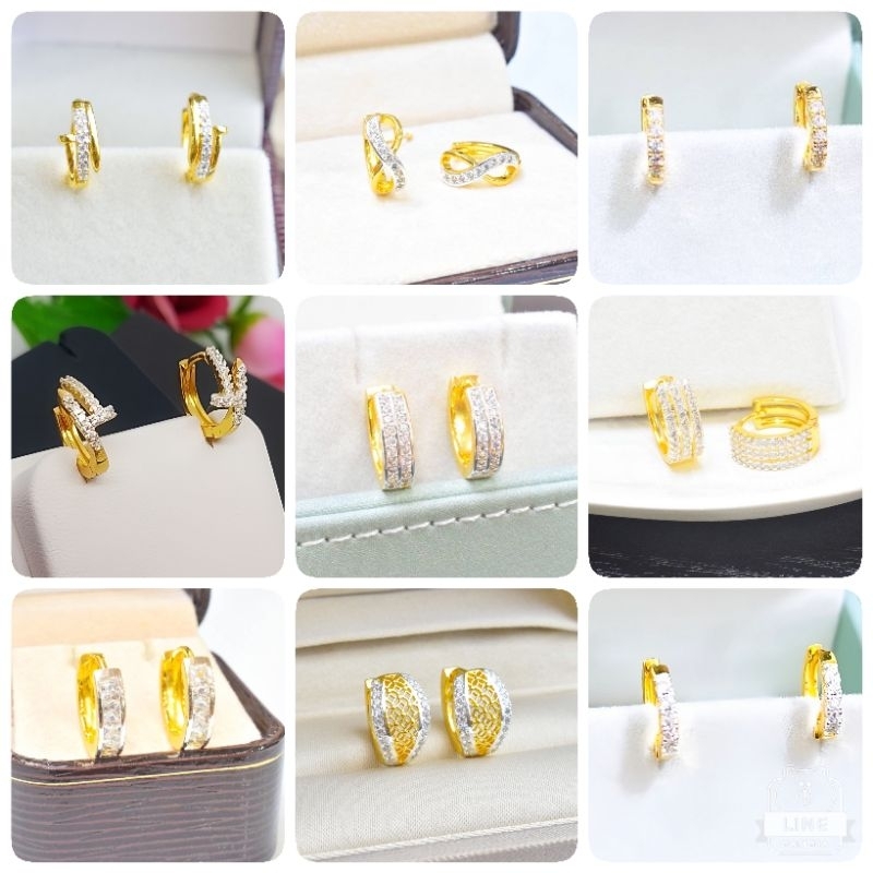 0 ต่างหูหุ้มด้วยThong 24kประดับเพชร C แบบแป้นเสียบ ขายดี #ไม่ลอกไม่ดำไม่แพ้