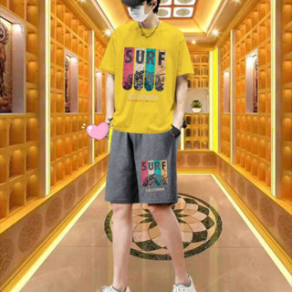 ชุดเสื้อผ้าของผู้ชายตัวใหญ่ดีเสื้อยืดคอกลมเเขนสั้น+กางเกงขาสั้น