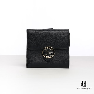 NEW GUCCI INTERLOCK WALLET SHORT BLACK EMBOSSED SHW