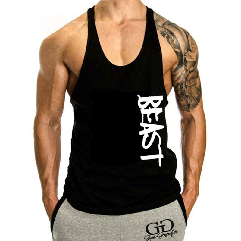 The Beast เสื้อเพาะกาย Men's Beast ผ้าฝ้ายพิมพ์ลายกราฟฟิค Men's Beast Workout Sport Muscle Tank Tops Gym