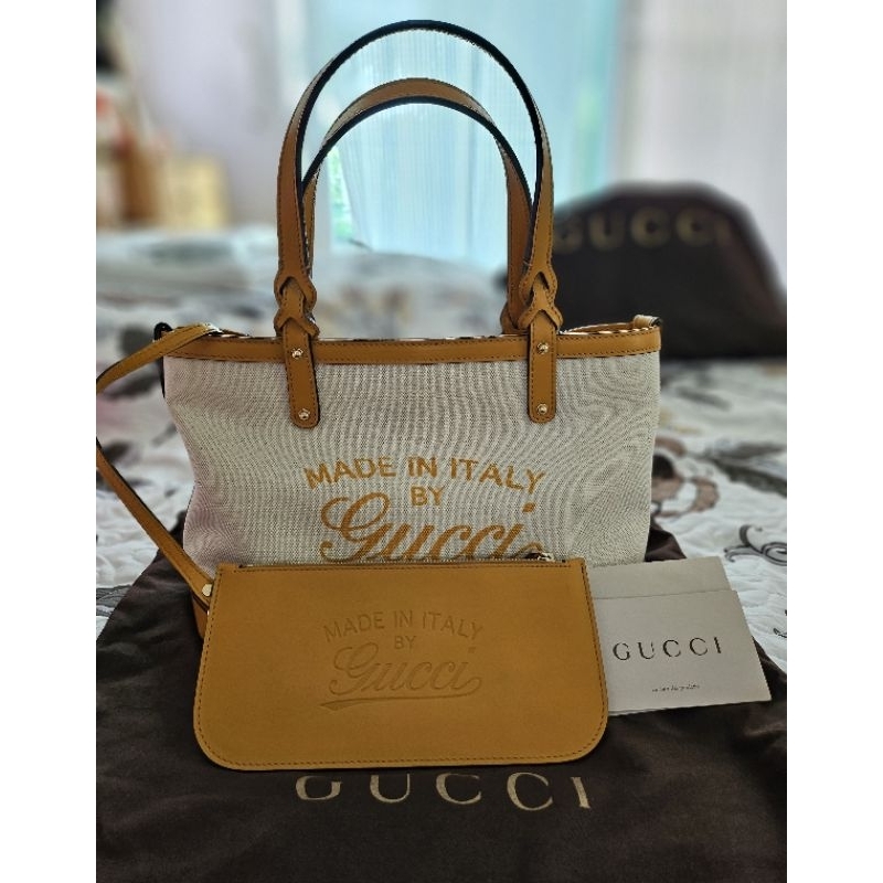 Gucci Craft Canvas Tote Bag - Yellow / Beige