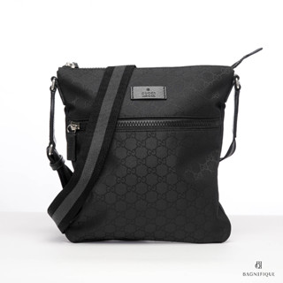 NEW GUCCI MESSENGER 27 BLACK GG MONOGRAM NYLON SHW