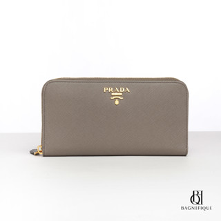 NEW PRADA ZIPPY WALLET LONG GREY SAFFIANO GHW