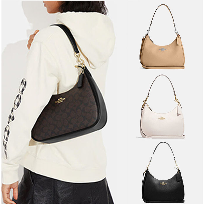 【โกดังกรุงเทพ】coach Teri Hobo 29 สีทึบตัวอักษรโลโก้โลโก้สุภาพสตรีกระเป๋าสะพายใต้วงแขนกระเป๋า