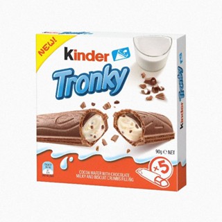 Kinder Tronky เวเฟอร์ รสโกโก้ ชนิดแท่งสอดไส้ช็อกโกแลต นม และบิสกิต กรุบกรอบ ( 18g x5ซอง )