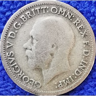 เหรียญ​สหราช​อาณาจักร​ UK, 6 Pence, GeorgeV, (เนื้อ​เงิน​ Silver), #​2707T, ​ใช้แล้ว