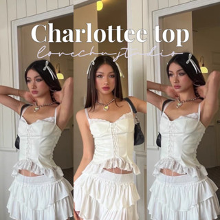 Charlottee top เสื้อสายเดี่ยว เชือกถักหน้า ชายลูกไม้ สม็อคหลัง