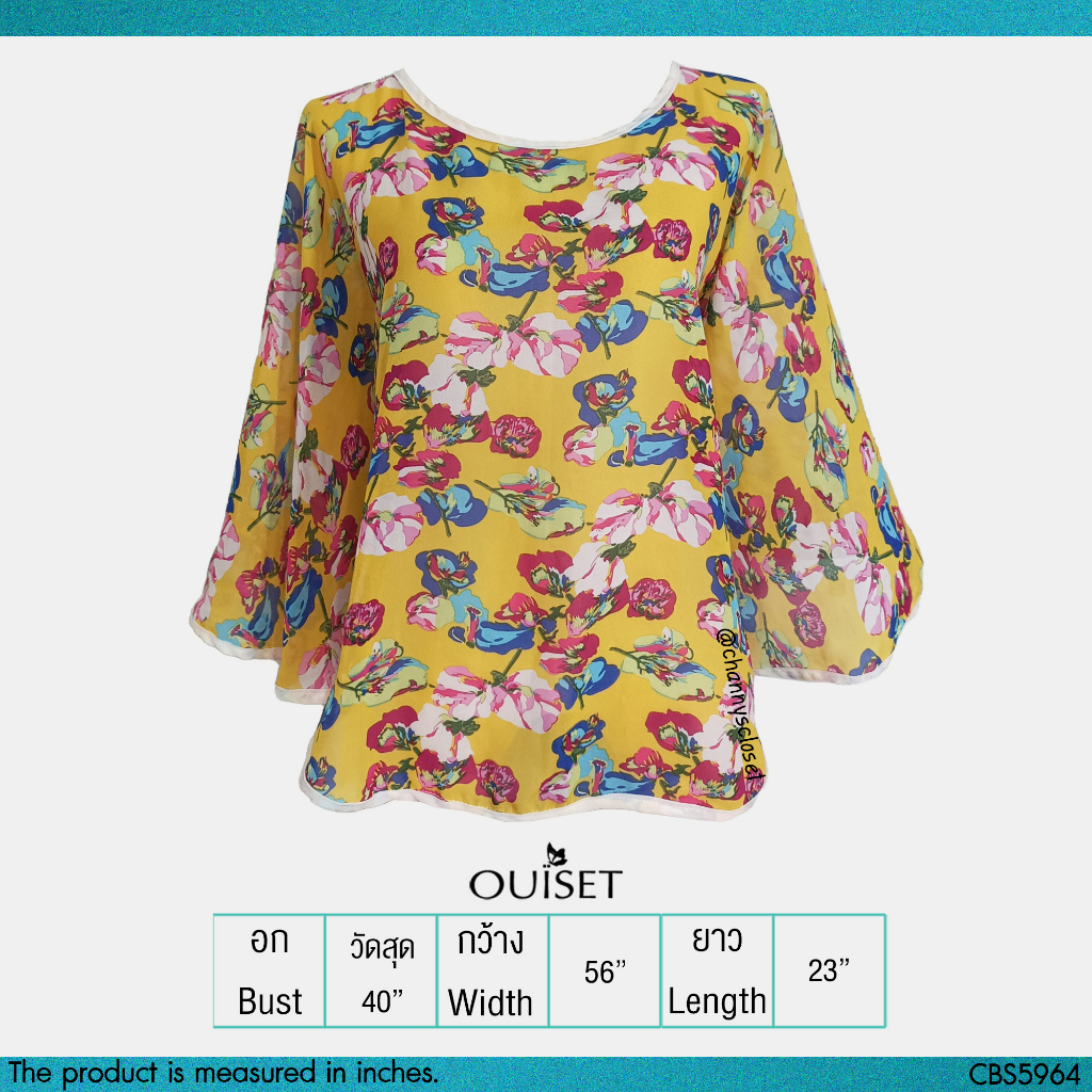 💖USED Ouiset - Sheer Yellow Floral Batwing Top | เสื้อแขนยาวสีเหลือง สีแดง เสื้อปีกค้างคาว ลายดอก ระ