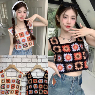 💥สินค้ามาใหม่💥เสื้อครอปถักลูกไม้ เสื้อสายเดี่ยวถักไปทะเล