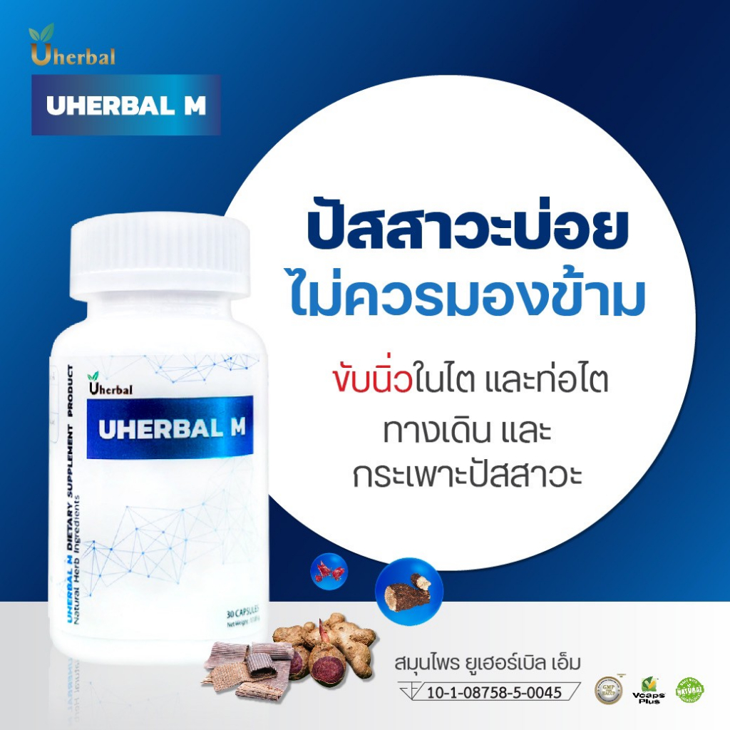 Uherbal M ยูเฮอร์เบิลเอ็ม สำหรับผู้ชาย สมุนไพรดูแลระบบปัสสาวะ ปัสสาวะบ่อย ฉี่บ่อย นิ่วในไต นิ่วในกระ