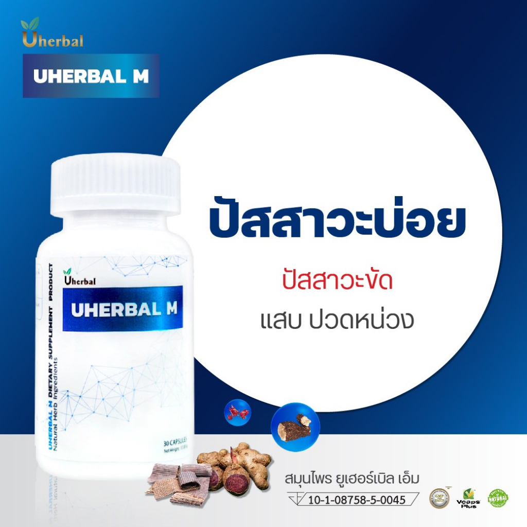 Uherbal M  ยูเฮอร์เบิลเอ็ม สำหรับผู้ชาย สมุนไพรดูแลระบบปัสสาวะ ปัสสาวะบ่อย ปัสสาวะขัด ปวดหน่วง ฉี่บ่