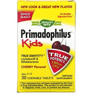 โพรไบโอติกสำหรับเด็ก Natures Way, Primadophilus, Kids, Age 2-12, Cherry , 3 Billion CFU, 30 Chewable Tablets