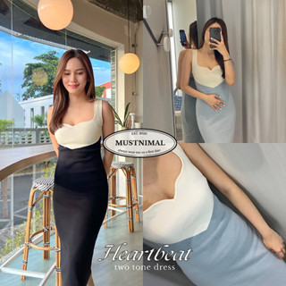 (พร้อมส่ง) MUSTNIMAL | Heartbeat twotone dress เดรสไหมพรมคอหัวใจออกงานของตัวแม่