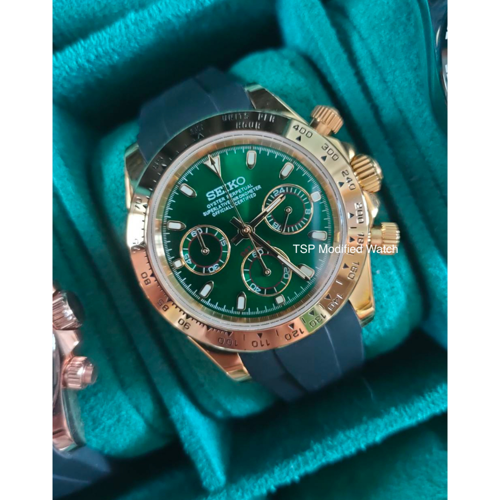 Seiko Mod Daytona Gold Green Panda