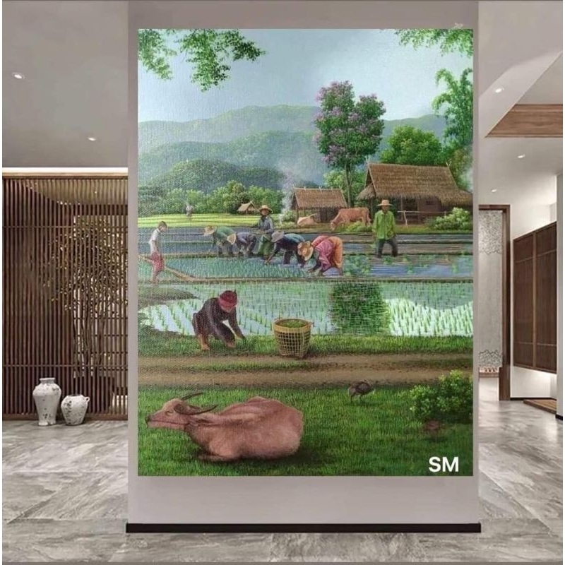 E286ครอสติชภาพชาวนาปลูกข้าวขนาด60×80 เซนติเมตร11ct