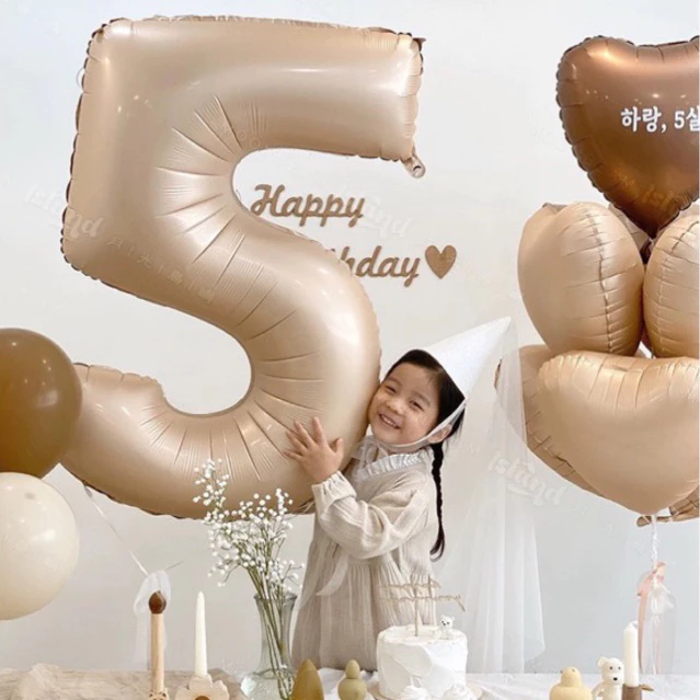 ลูกโป่งตัวเลข สีครีมไข่ Happy Birthday ลูกโป่งก้อนเมฆ ลูกโป่งวันเกิด สีครีม ลูกโป่งเกาหลี minimal