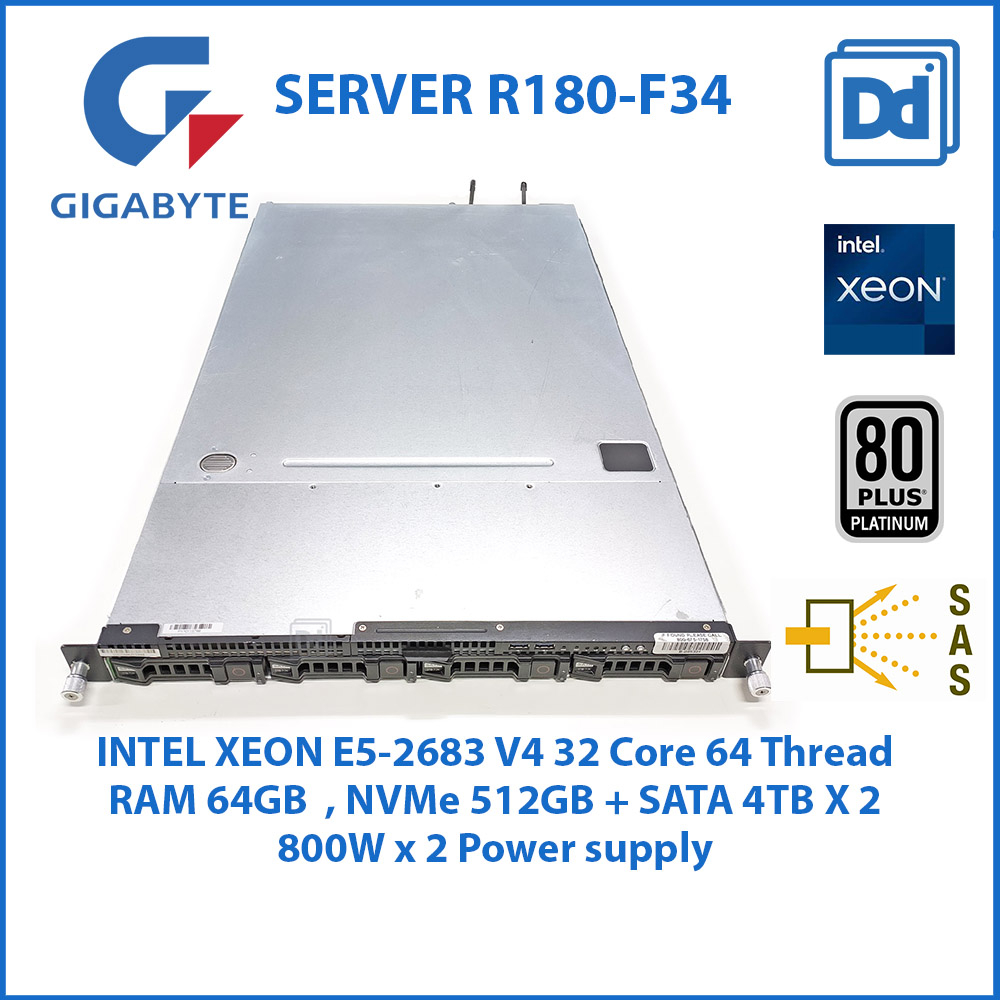 เซิร์ฟเวอร์ GIGABYTE R180-F34 XEON E5-2683 V4 32 Core 64 Thread RAM64GB NVMe 500GB USED SERVER 1