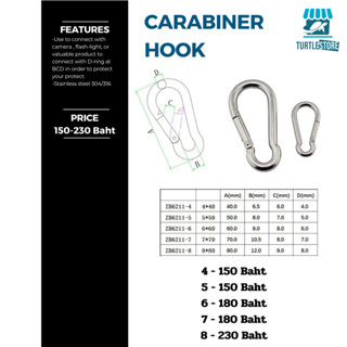 Carabiner สำหรับเกี่ยวอุปกรณ์ดำน้ำ กันหล่นหาย กันสนิม พร้อมส่ง