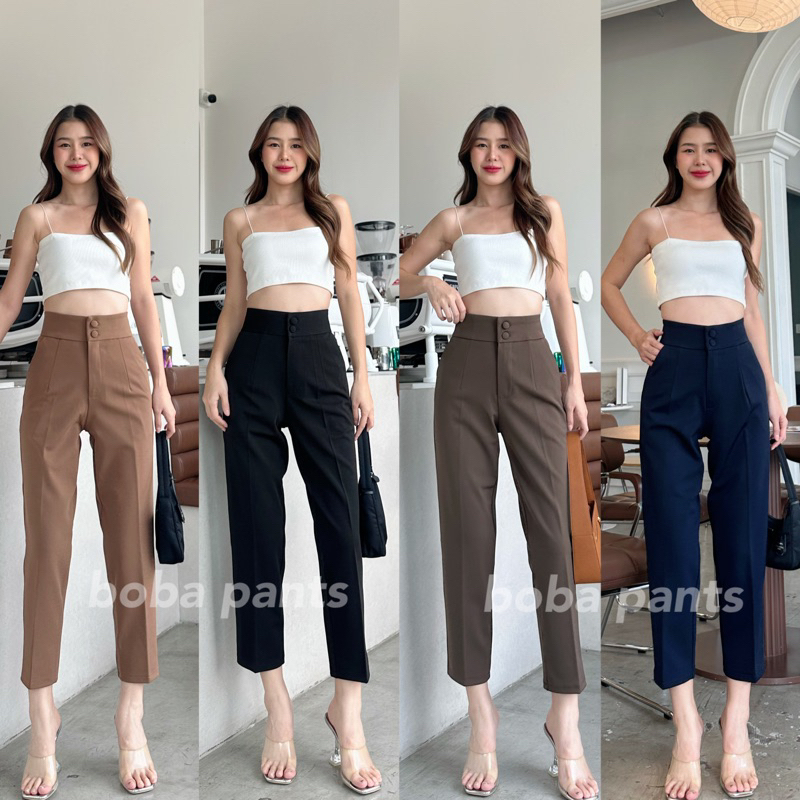 ⚡️S-3XL⚡️กางเกงโรเชฟ 8 ส่วน ทรงบอย กระดุม 2 เม็ด เก็บทรงสวย