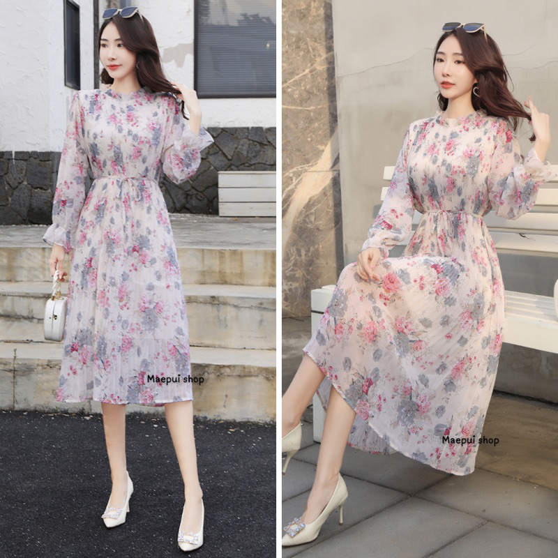 เดรสอัดพลีท Maxidress (ผ้าชีฟองอัดพลีท) มีลายใหม่เข้าเพิ่ม