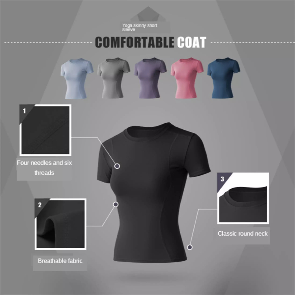 mvp sport เสื้อกีฬาผู้หญิง คอกลมแขนสั้นสีทึบ เสื้อยืดกีฬา รูปที่ 8