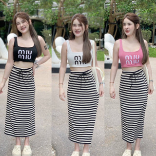 🍊HMWE _SHOP🍊Set2ชิ้น เสื้อกล้างานปัก +กระโปรง  ผ้ายืด อก30-38ยาว15 เอว24-34สะโพก33-40