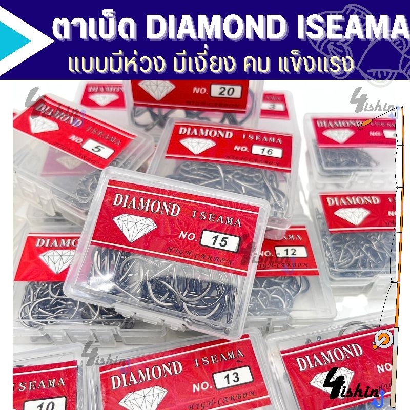 ตาเบ็ด เบ็ดตกปลา ตราเพชร DIAMOND ISEAMA HIGH-CARBON ตูดห่วง เบอร์ 1-20 คมจัด เบ็